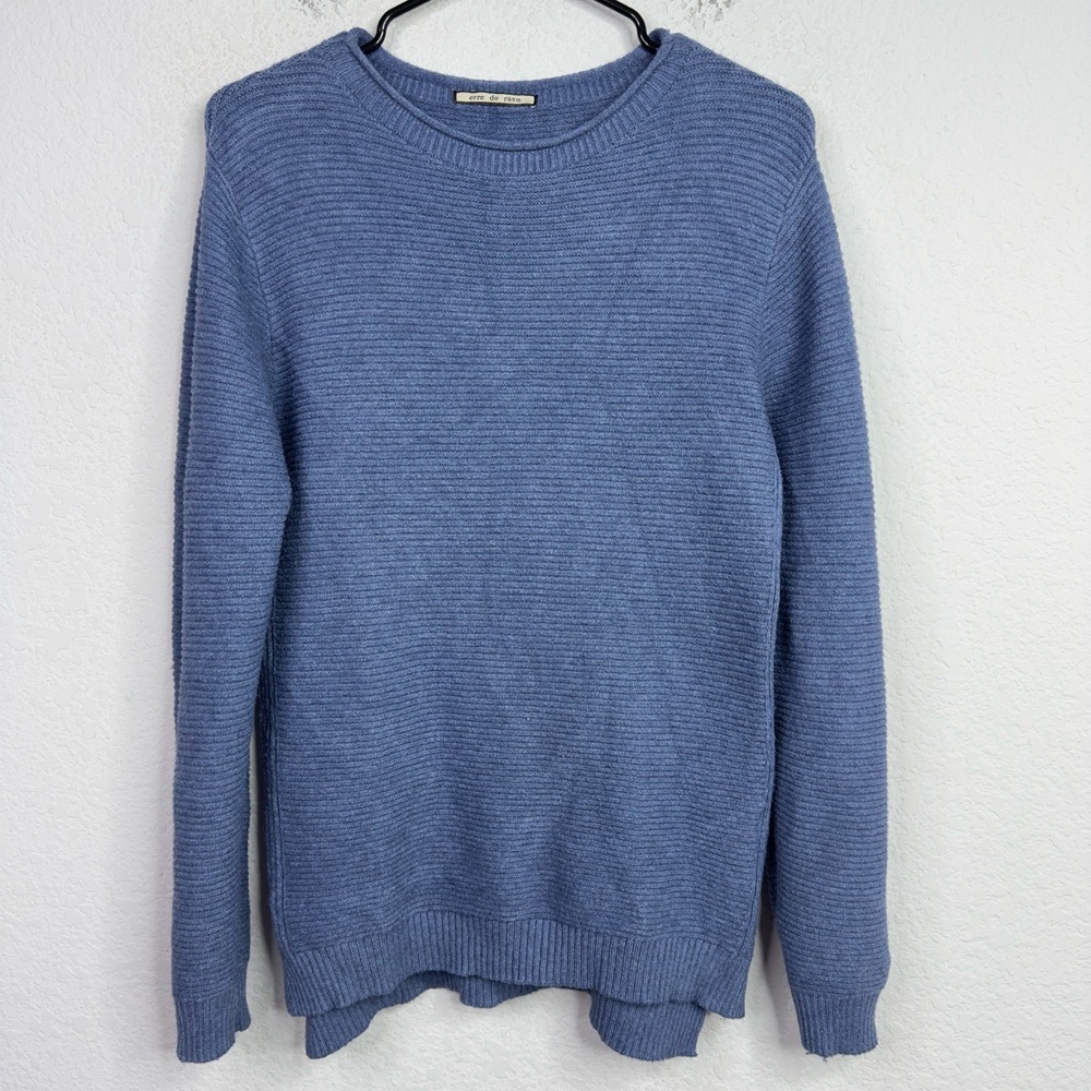 Erre De Raso Sweater Womens L/XL Blue Long Sleeve Ribbed Knit Preppy Business